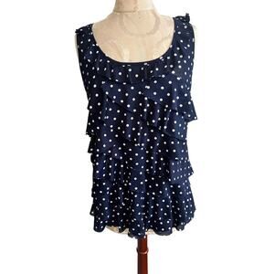 Roz & Ali Women's Polka Dotted Ruffled Navy Tank Top Large